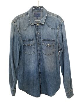 Lucky Brand Women’s Blue Denim Western Button-Down Shirt Pearl Snaps Size Medium